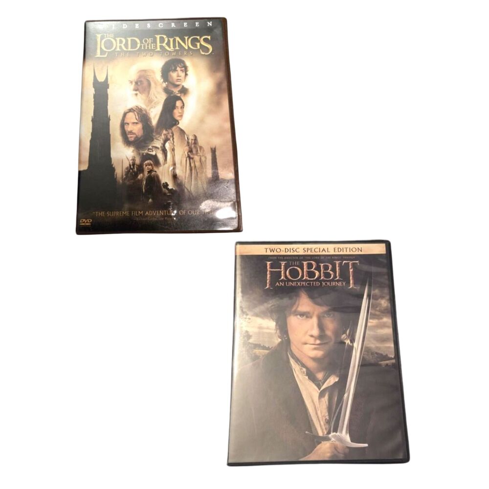 The Hobbit Unexpected Journey + LOTR Two Towers DVD Middle Earth Bundle